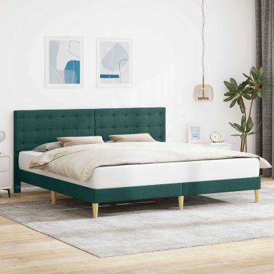 vidaXL Rám postele s čelnou doskou Tmavozelená 200 x 200 cm Látka