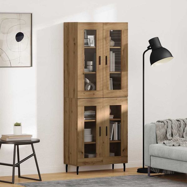 vidaXL Highboard 2 pcs Remeselný dub Drevovláknitá doska a sklo