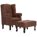 vidaXL Kreslo v štýle chesterfield z umelej kože s podnožkou hnedé