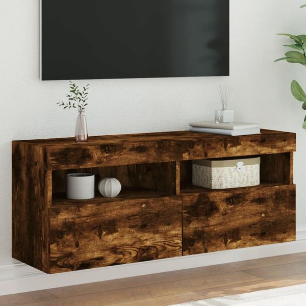 vidaXL TV nástenná skrinka s LED svetlami dymový dub 100x30x40 cm