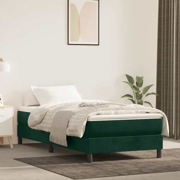 vidaXL Posteľný rám s boxspringom tmavozelený 90x200 cm zamat