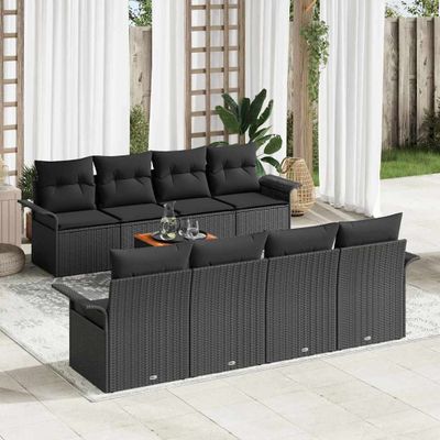 vidaXL Súprava záhradných pohoviek s úložiskom 9 pcs Čierna polyratan