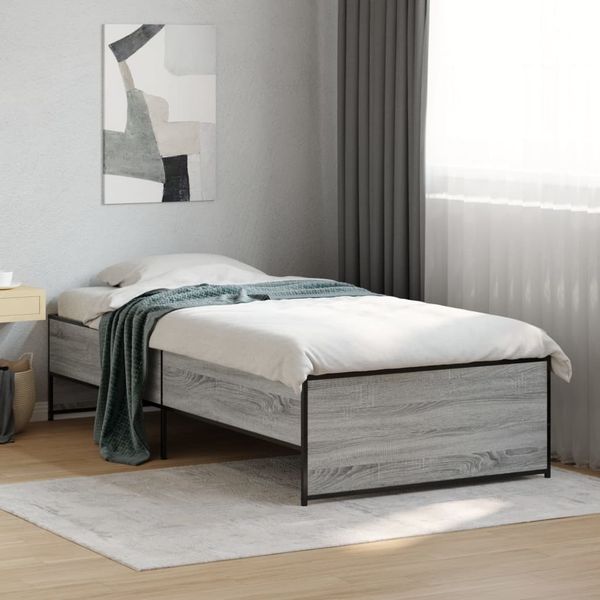 vidaXL Posteľný rám dub sonoma 75x190 cm kompozitné drevo a kov