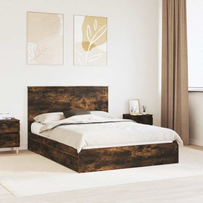 vidaXL Úložná posteľ Dymová dub 135 x 190 cm Kompozitné drevo