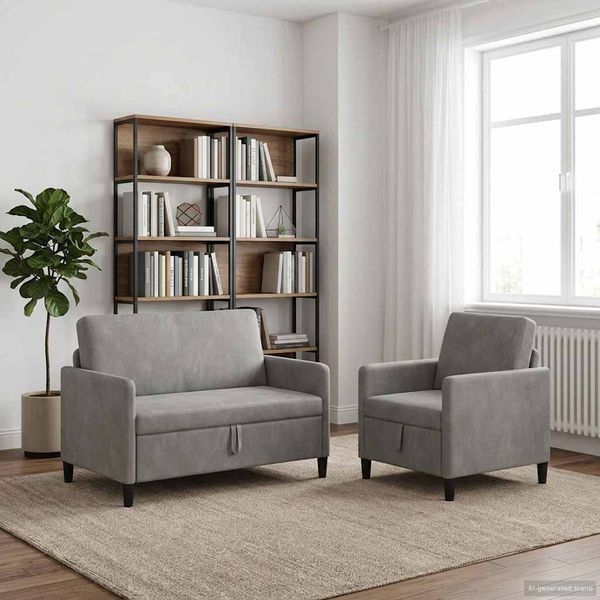 vidaXL Súprava pohovky s úložným priestorom 2 ks Svetlosivá Polyester