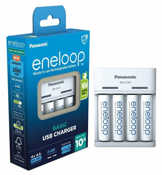 Panasonic ENELOOP EKO nabíjačka BQ-CC61 USB + nabíjacie batérie AA 2000mAh 4ks