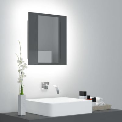 vidaXL LED kúpeľňová zrkadlová skrinka lesklá sivá 40x12x45 cm akryl