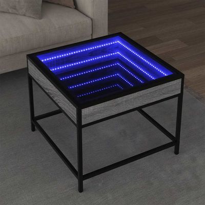 vidaXL Konferenčný stolík s nekonečnými LED sivý sonoma 50x50x41 cm