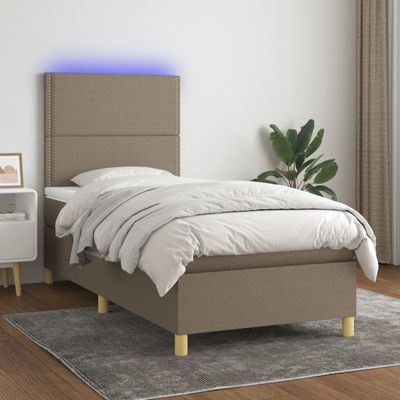 vidaXL Posteľ boxsping s matracom a LED sivohnedá 100x200 cm látka