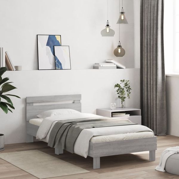 vidaXL Posteľný rám s čelom sivý sonoma 100x200 cm kompozitné drevo
