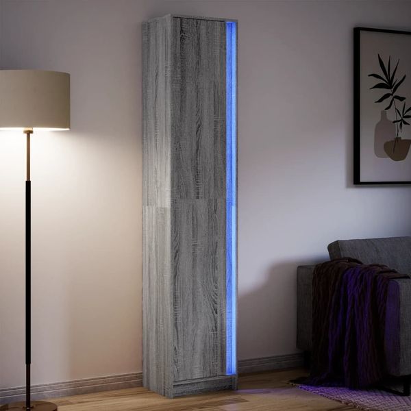 vidaXL Vysoká skrinka s LED sivá sonoma 41,5x32,5x200 cm kompoz. drevo
