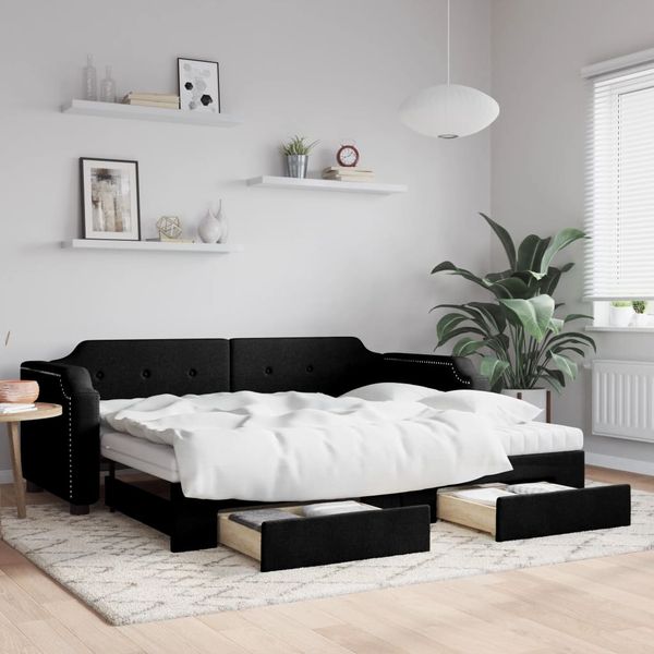 vidaXL Rozkladacia denná posteľ so zásuvkami čierna 100x200 cm látka