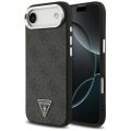 Puzdro Guess Magsafe 4G PU kožené s trojuholníkovým logom a strieborným kovovým rámom fotoaparátu pre iPhone 17 Air čierne