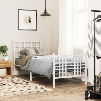 vidaXL Kovový rám postele s čelom a podnožkou biely 80x200 cm