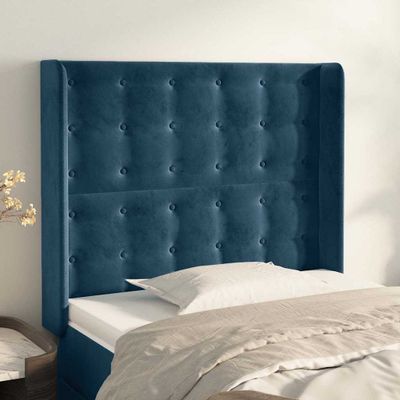 vidaXL Čelo postele so záhybmi tmavomodrá 103x16x118/128 cm zamat