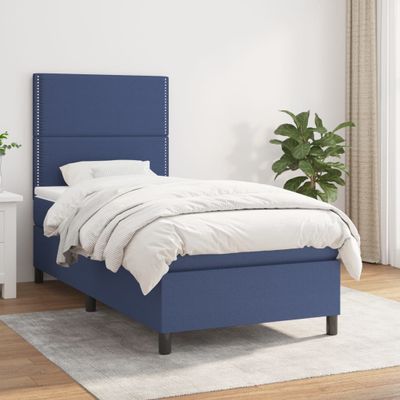vidaXL Posteľný rám boxspring s matracom modrý 90x190 cm látka