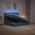 vidaXL LED úložná posteľ s matracom Tmavomodrá 180 x 200 cm Zamat
