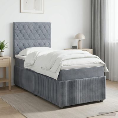 vidaXL LED boxspring posteľ s matracom Tmavosivá 80 x 200 cm Zamat