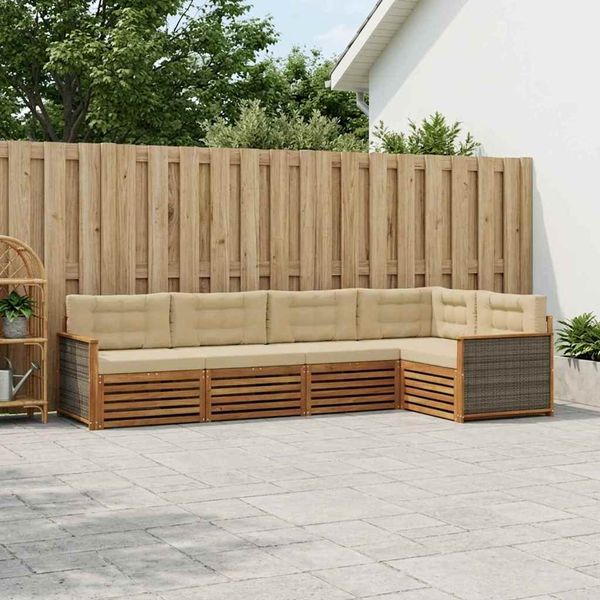 vidaXL Záhradná súprava gaučov s vankúšom 5 pcs Prírodná a béžová