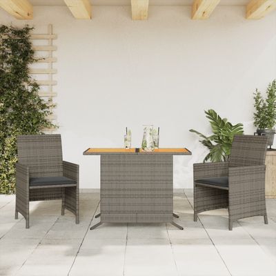 vidaXL 3-dielna záhradná bistro súprava s vankúšmi sivá polyratan