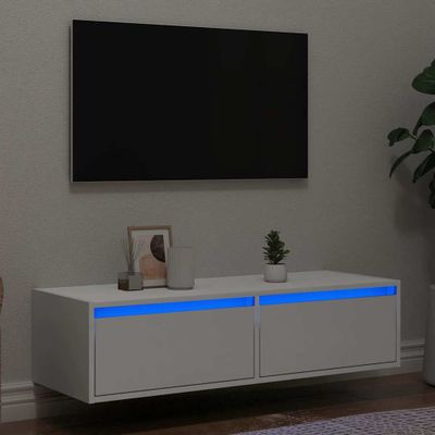 vidaXL TV skrinka s LED svetlami, biela 100X35,5x25 cm