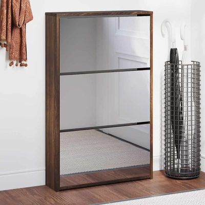 vidaXL Botník so zrkadlom 3-poschodový dymový dub 63x17x102,5 cm