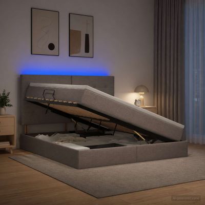 vidaXL LED úložná posteľ s matracom Sivohnedá 160 x 200 cm Látka