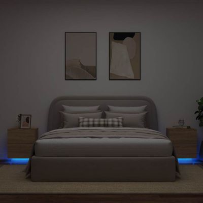 vidaXL Nočné stolíky s LED svetlami 2 ks dub sonoma kompozitné drevo