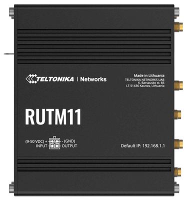 Teltonika INDUSTRIAL 4G LTE ROUTER - RUTM11 Router, priemyselný, 4G (LTE), 3G, Wi-Fi 5, 802.11b/g/n/ac, 3× GbE RJ-45 LAN, 1× GbE RJ-45 WAN, 1× DI/DO, 1× USB, pasívne PoE, Dua