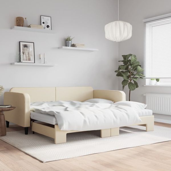 vidaXL Rozkladacia denná posteľ s matracmi krémová 100x200 cm látka