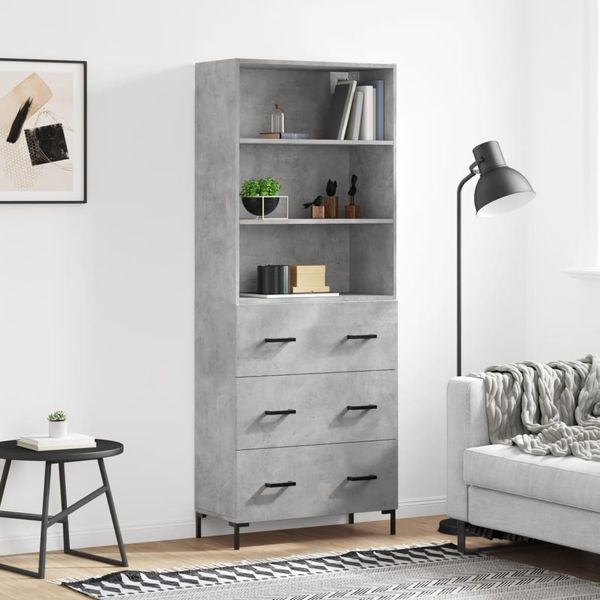vidaXL Vysoká skrinka betónová sivá 69,5x34x180 cm spracované drevo
