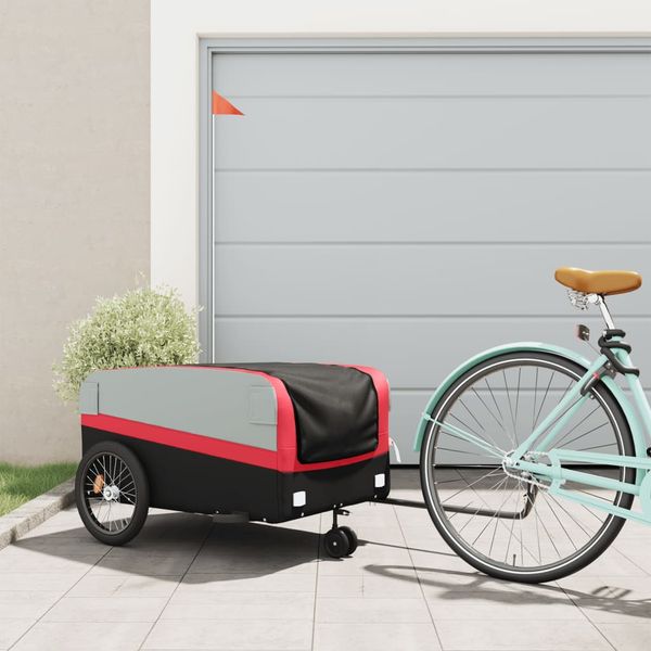 vidaXL Vozík za bicykel, čierno červený 45 kg, železo
