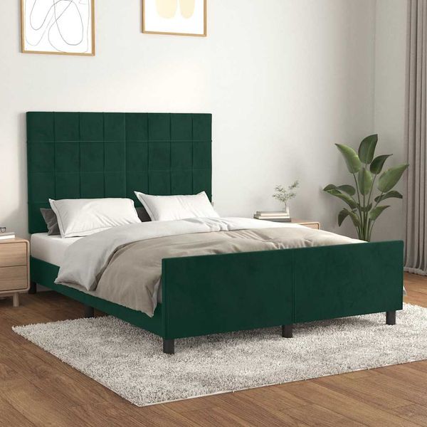 vidaXL Posteľ bez matraca tmavozelený 140x190 cm zamat