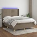 vidaXL Posteľ boxsping s matracom a LED sivohnedá 140x190 cm látka