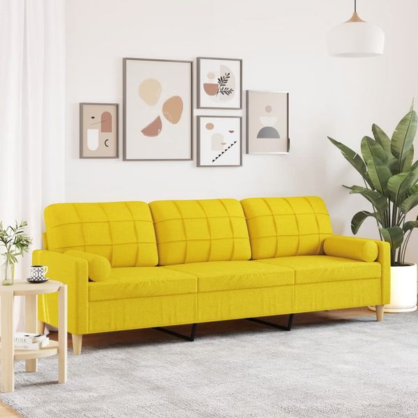 vidaXL 3-miestna pohovka s vankúšmi bledožltá 210 cm látka