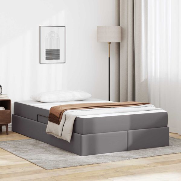 vidaXL Postel s úložným prostorem a matrací s matracmi 2 pcs Sivá Koža