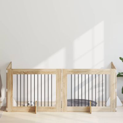 vidaXL Brána pre psov so stojanmi 4 pcs Dub sonoma 100 x 80 cm