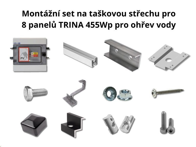Montážny súbor na taškovú strechu pre 8 panelov TRINA 455 Wp pre ohrev vody