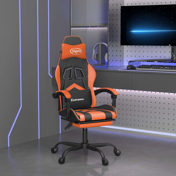 vidaXL Otočná herná stolička s podnožkou čierna a oranžová umelá koža
