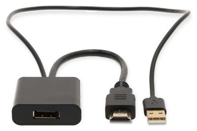 NEDIS adaptérový kábel HDMI - DisplayPort/ zástrčka HDMI - zásuvka DisplayPort/ USB napájanie/ 20cm/ box/ čierny Adaptér, HDMI (M) na DisplayPort (F), 4K@60Hz, USB napájanie, 20cm