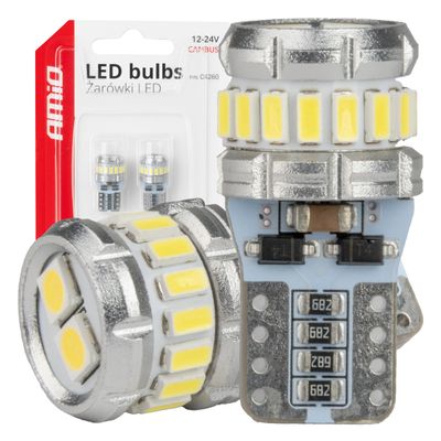 LED žiarovky CANBUS T10 W5W 16SMD 2SMD 3014 3030 Biele 12V 24V AMiO-04260
