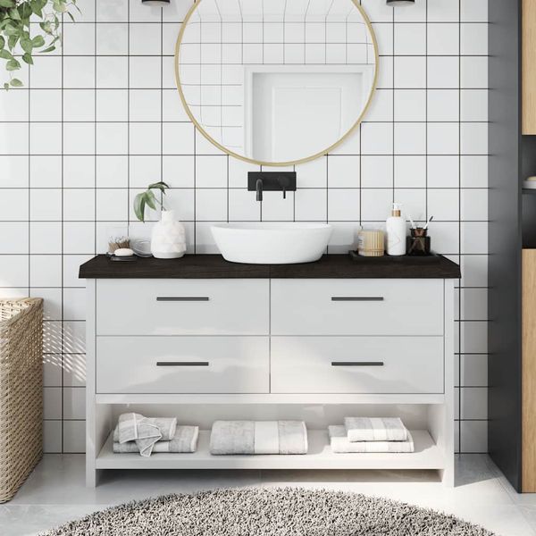 vidaXL Kúpeľňová doska tmavohnedá 120x30x(2-6) cm ošetrený masív