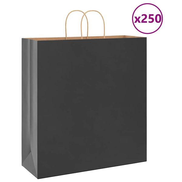vidaXL Papierové tašky 250 ks s rúčkami, čierna, 45x17x48 cm