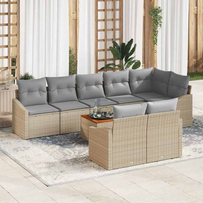 vidaXL Súprava záhradných pohoviek s vankúšom 9 pcs Béžová polyratan
