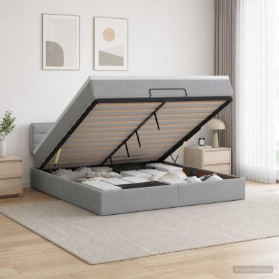 vidaXL Ottoman posteľ s matracom a LED Svetlosivá 140 x 190 cm Látka