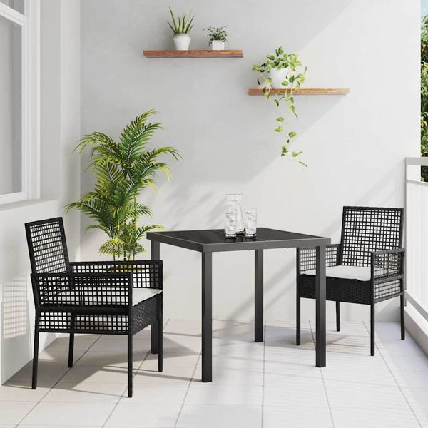 vidaXL Záhradný jedálenský set s vankúšom 3 pcs Čierna polyratan
