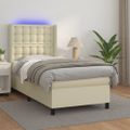 vidaXL Boxspring posteľ s matracom a LED krémová 100x200 cm umelá koža