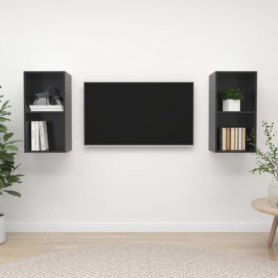 vidaXL Nástenné TV skrinky 2 ks, lesklé sivé, kompozitné drevo