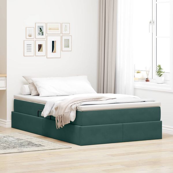 vidaXL Postel s úložným prostorem a matrací Tmavozelená 120 x 190 cm