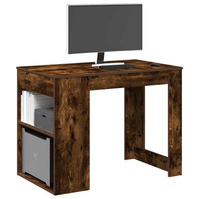 vidaXL Stolík so zásuvkou a policou tmavý dub 102x62x77,5 cm